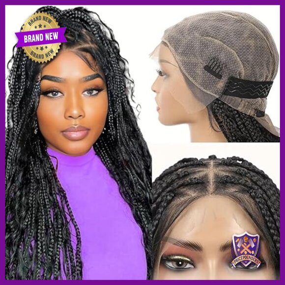 36 Inch Full Lace Box Braided Wig Knotless Boho Long Curly Synthetic main image 5